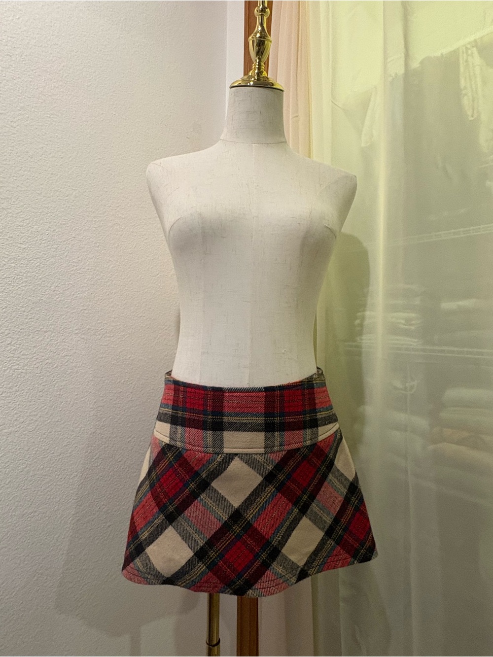 Urban Outfitters Red and Cream Plaid Mini Skirt